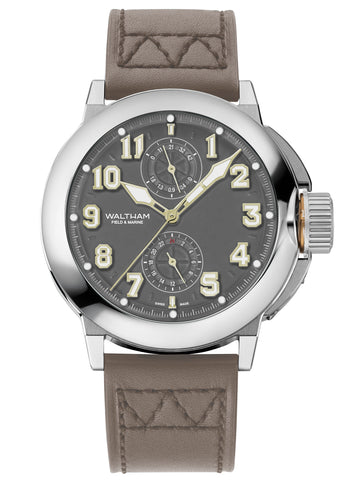 Field & Marine Dual Time Matt Military Green Dial Taupe Strap