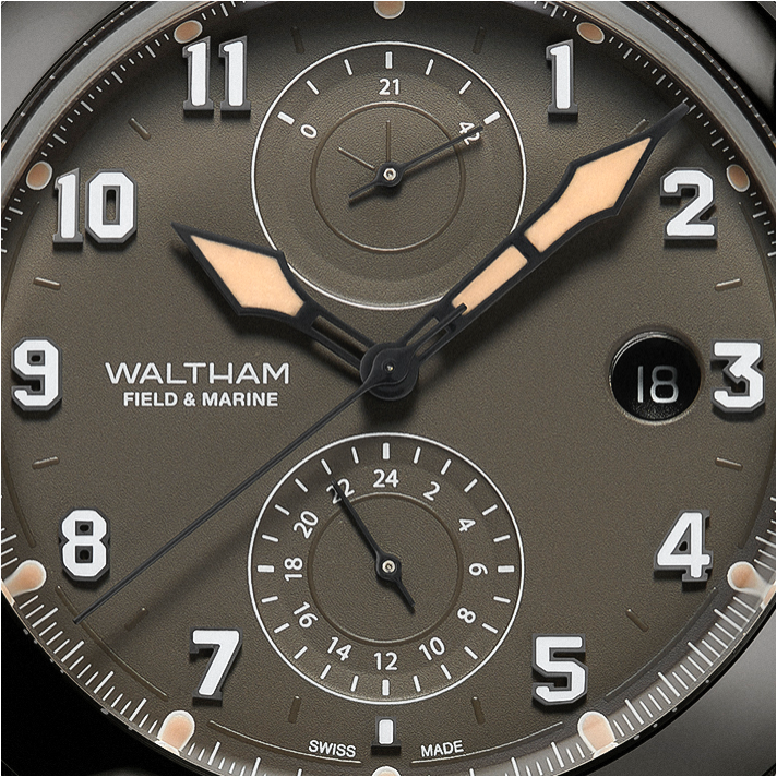 Waltham Watches Field Marine Dual Time Gunmetal Grey American Trench Watch