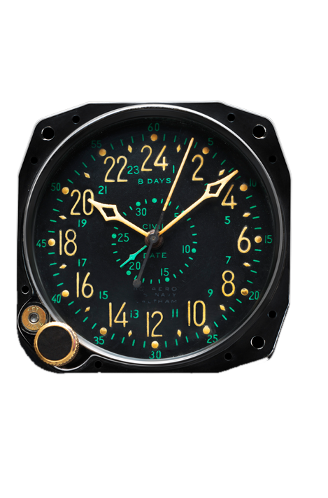 WALTHAM AIRCRAFT CLOCK | CDIA (CENTRAL DATE INDICATOR) Front View